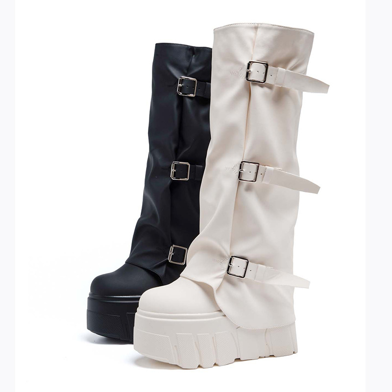 Zip Up Boots Short - รองเท้าบูทส้นสูง 14 ซม. แบบส้นตึก สไตล์พังก์ สำหรับขี่มอเตอร์ไซค์