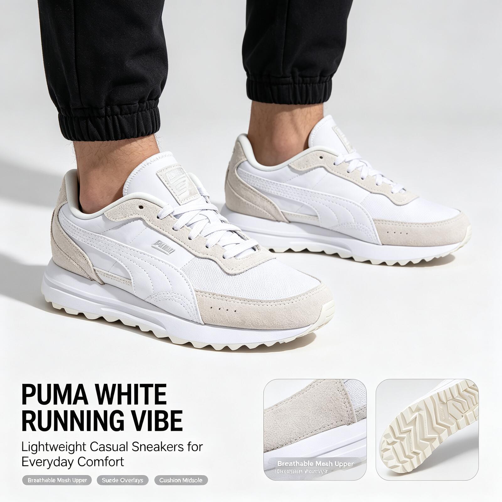 Women'S Shoes Puma Sneakers - ใหม่ร้อนแรง PUMA สีขาวรองเท้าวิ่งน้ำหนักเบาตาข่ายด้านบนหนังกลับโอเวอร์เลย์ผู้ชายผู้หญิงรองเท้าผ้าใบลำลองน้ำหนักเบารองเท้ากีฬา