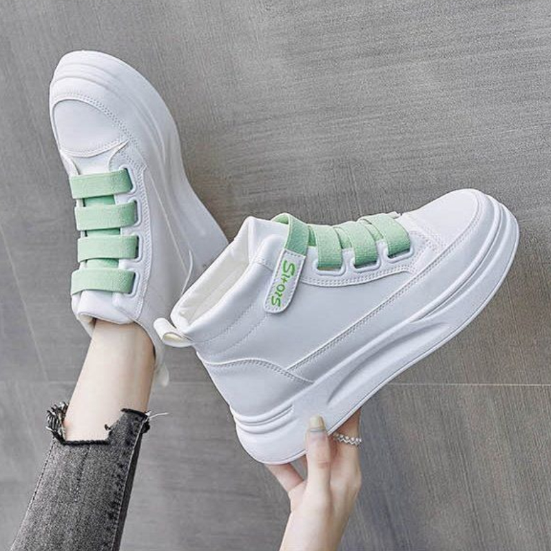 Women Shoes Must Have - รองเท้าผ้าใบหุ้มข้อสูงสีขาวอเนกประสงค์สำหรับผู้หญิง ฤดูใบไม้ร่วง ติดตีนตุ๊กแก สวมใส่สบาย รองเท้าสไตล์สปอร์ต แฟชั่นนักเรียน