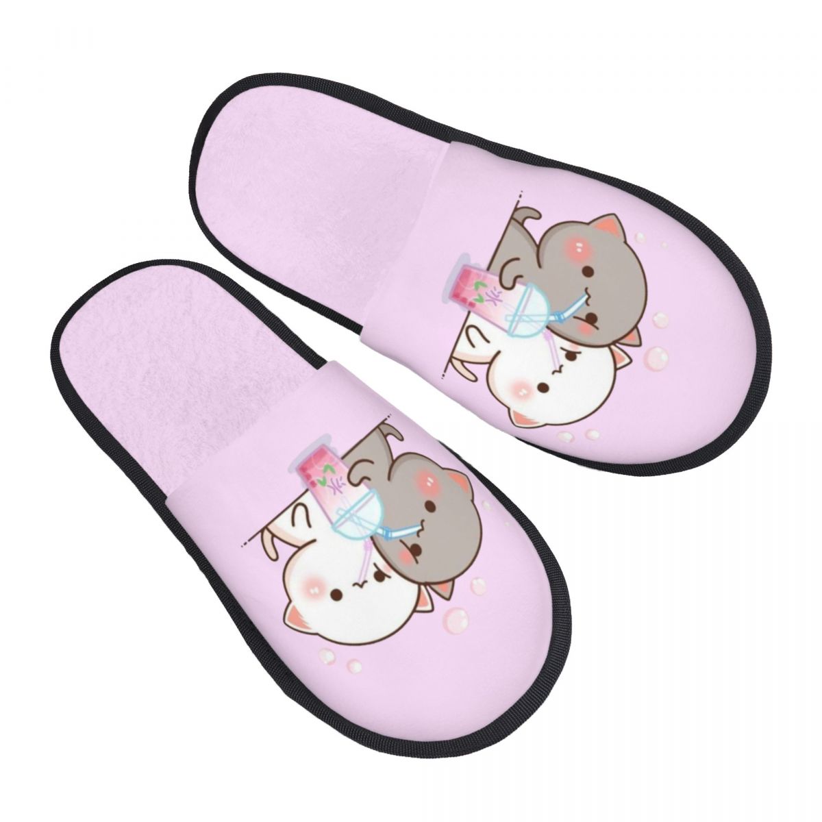 Women Shoes Mochi - รองเท้าแตะคู่รักลายแมวโมจิพีชและโกมาส ทำจากเมมโมรี่โฟมนุ่มสบาย สำหรับผู้หญิง ให้ความอบอุ่น ป้องกันการลื่น
