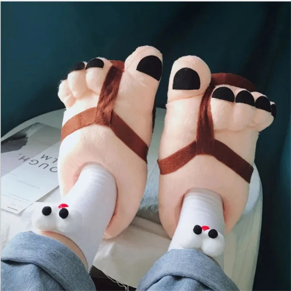 Women Shoes For Big Feet - Creative ผู้ชายผู้หญิงฤดูหนาวรองเท้าแตะ Big ฟุตคู่สร้างสรรค์ตลกรองเท้าแตะบ้านสไลด์บ้านผ้าฝ้ายนุ่มอบอุ่น Slider