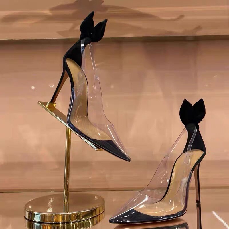 Clear Strap Heel - รองเท้าส้นสูงหัวแหลมแบบใหม่สำหรับฤดูร้อน ดีไซน์เซ็กซี่ลายหูกระต่าย สไตล์หรูหรา ตกแต่งด้วย PVC ใส