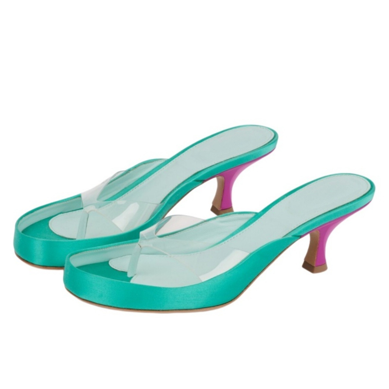 Clear Strap Heel - รองเท้าส้นสูงแบบสวมเปิดนิ้วเท้า สายรัด PVC ใส สไตล์มูลส์ สำหรับผู้หญิง