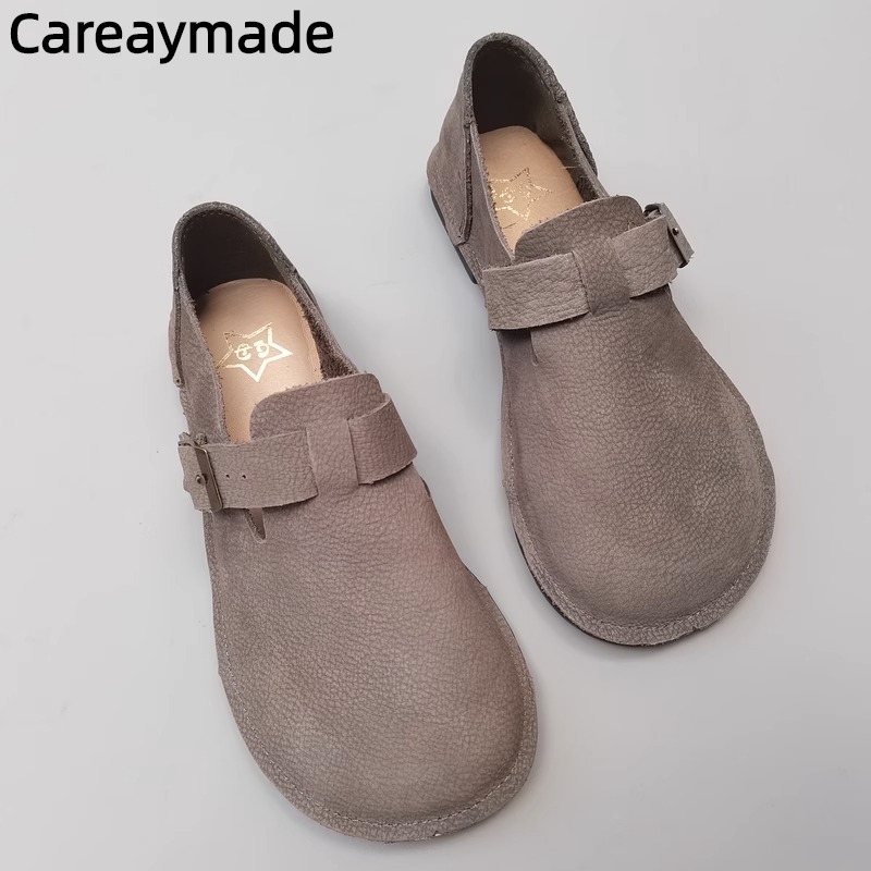 Women Shoes For Big Feet - Careaymade รองเท้าผู้หญิงหนังวัวแท้, รองเท้าผู้หญิงหัวโตนิ้วเท้ากว้างรองเท้าอ้วนย้อนยุคลำลองของแท้