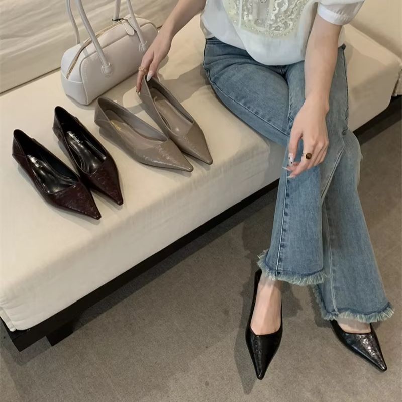 Women Shoes Elegant - รองเท้าส้นเตี้ยหัวแหลมสำหรับผู้หญิง แฟชั่นฤดูร้อน รองเท้าลำลองแบบเรียบง่าย รองเท้าทำงานส้นเตี้ย สง่างาม เหมาะสำหรับงานปาร์ตี้