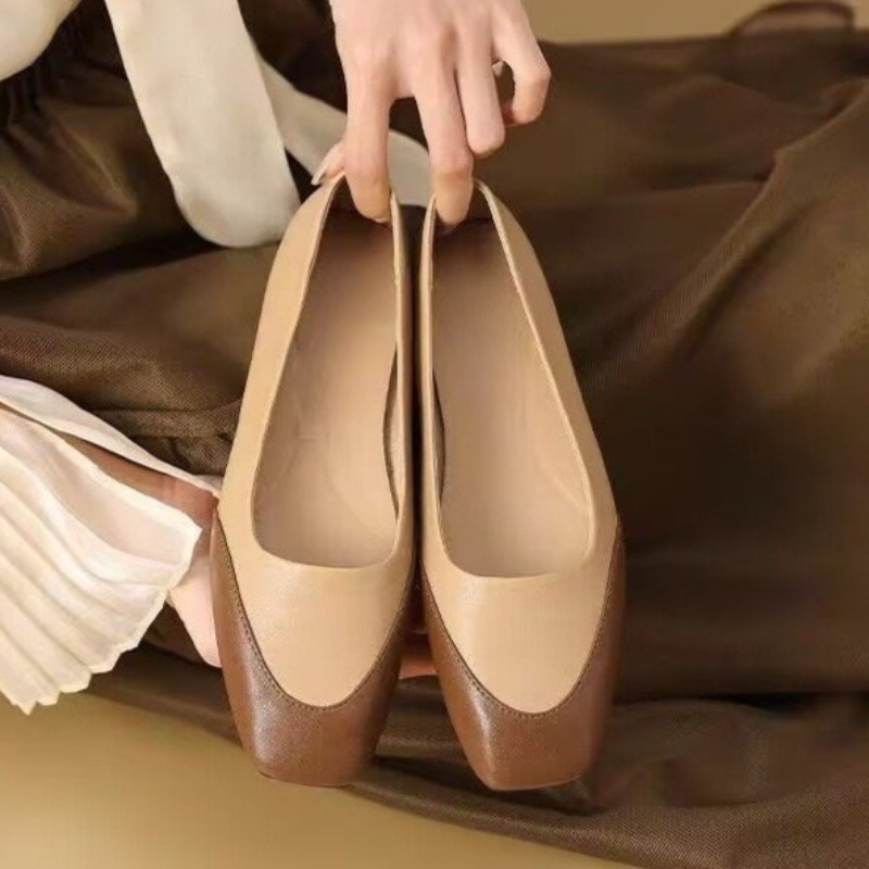 Women'S Shoes Plus Size - บล็อกสี PLUS ขนาดรองเท้าเดียวผู้หญิงแฟชั่นฤดูใบไม้ร่วงใหม่สแควร์ Toe ปากตื้นลื่นรองเท้าส้นสูง