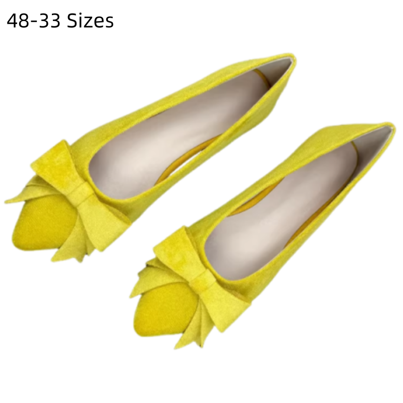 Women Shoes For Big Feet - รองเท้าบัลเล่ต์ปลายแหลมสีเหลืองเลมอน Lady Flock Butterfly สำหรับเท้าบอบบาง มีไซส์เล็กและใหญ่