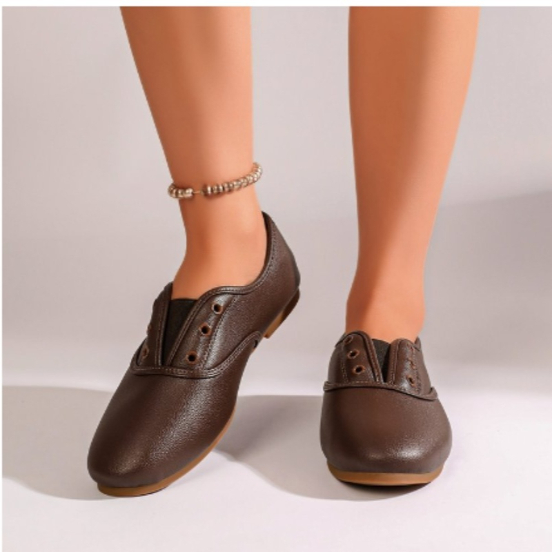 Women Shoes Elegant - รองเท้าส้นเตี้ยทรงกลมสีพื้นสไตล์เซ็กซี่และสง่างามสำหรับฤดูใบไม้ผลิและฤดูใบไม้ร่วง รองเท้าลำลองแฟชั่นใหม่ใส่สบายสำหรับผู้หญิง