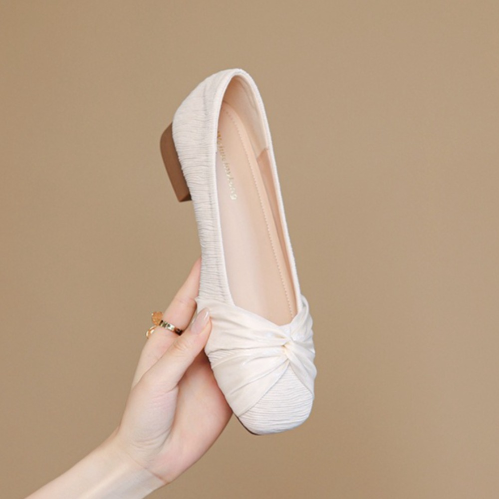 Women Shoes Elegant - รองเท้าส้นเตี้ยผู้หญิงแบบเรียบหรู ผ้าซาติน ส้นหนา รองเท้าส้นเตี้ยแบบแมรี่เจนสำหรับผู้หญิง