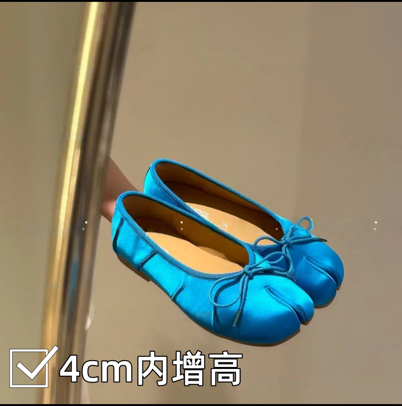 Women Shoes Must Have - รองเท้าส้นเตารีดแบบสวมสำหรับผู้หญิง หนังซาตินเงา ปลายแยกนิ้วเท้า ประดับโบว์ ส้นซ่อน ใส่สบาย