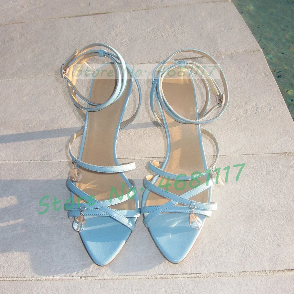 Clear Strap Heel - Blue Cross Strap รองเท้าแตะจี้ใสผู้หญิงใหม่ล่าสุดข้อเท้าสายคล้องคอรองเท้าส้นสูงหญิงฤดูร้อน Pointed Toe