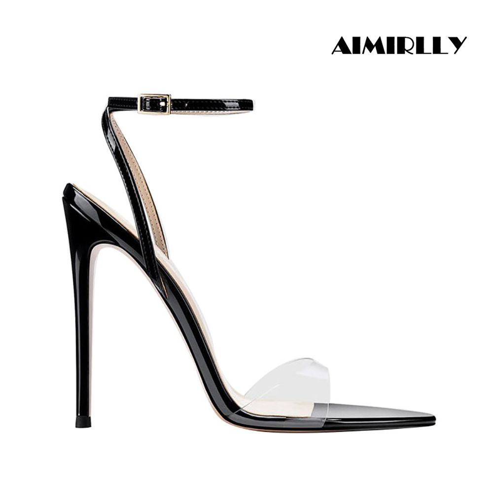 Clear Strap Heel - รองเท้าส้นสูงแบบเปิดนิ้วเท้า สายรัดข้อเท้า ทำจาก PVC ใส สำหรับผู้หญิง