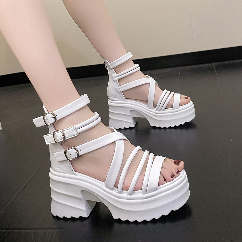 Wedge Heeled Sneaker - รองเท้าแตะรัดส้นชายรองเท้าผ้าใบส้นตึก9ซม. สำหรับผู้หญิง, รองเท้าแตะลำลองรองเท้าแตะชายทะเลสูงระบายอากาศได้ดี