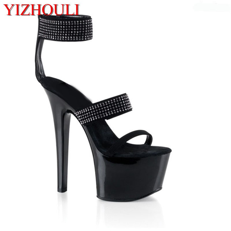 Women Shoes Must Have - รองเท้าแคทวอล์ที่ต้องมีปลายรองเท้าส้นสูงสุด ๆ รองเท้าแต่งงานตอนเย็นสีดําหนา 15 ซม. ดึงดูดรองเท้าแตะหญิง