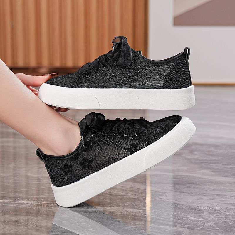 Women Shoes Must Have - ​ รองเท้าผ้าใบสีขาวลำลองสำหรับผู้หญิง รุ่นใหม่ปี 2025 ระบายอากาศได้ดี พื้นหนา