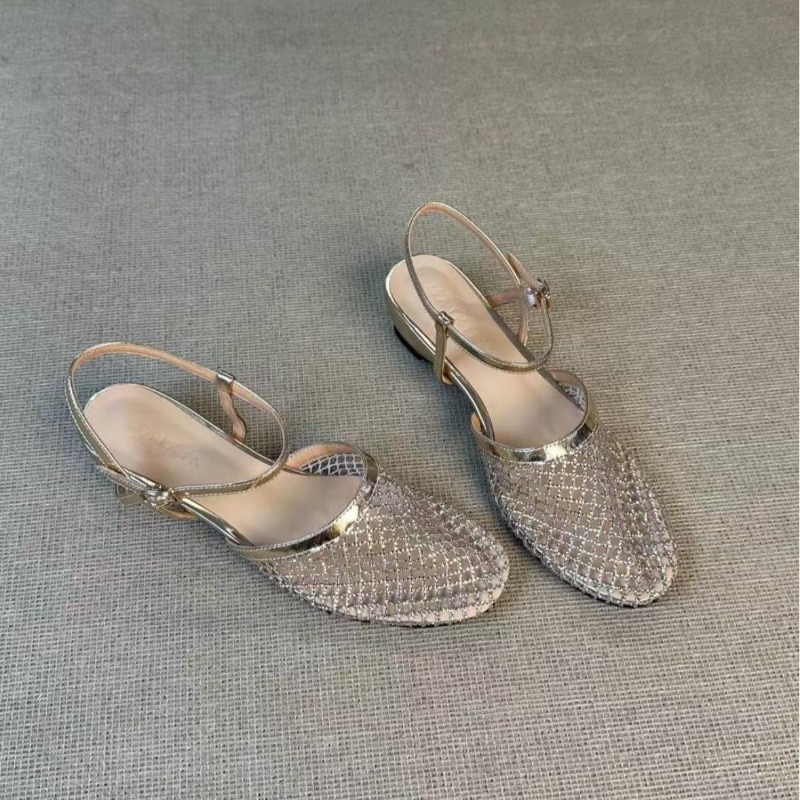 Wedge Heeled Sneaker - รองเท้าแตะแบบสวมเปิดส้นประดับคริสตัลสไตล์ฝรั่งเศส ดีไซน์สวยงาม รุ่นใหม่ปี 2026 สำหรับผู้หญิง แบบตาข่ายสไตล์โรมัน