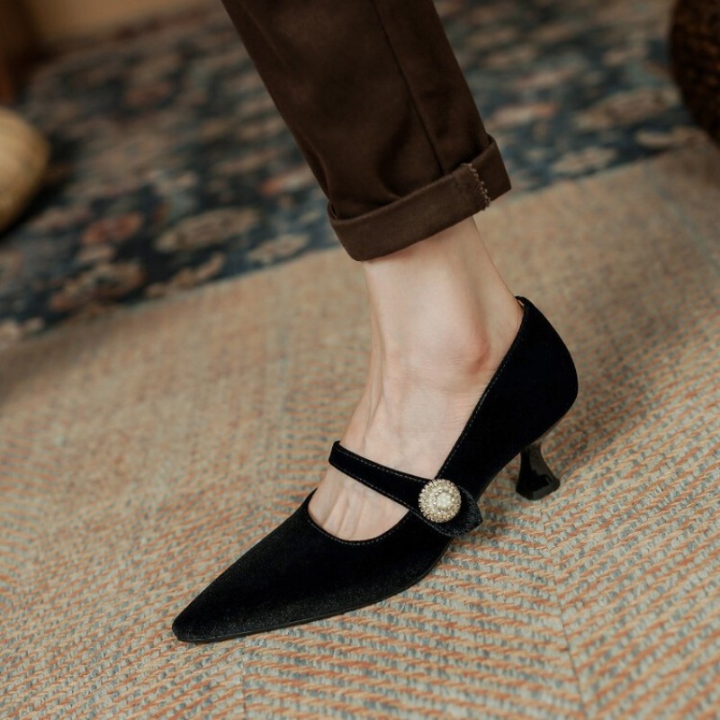 รองเท้าส้นเข็มแบบแมรี่เจนหัวแห - Women Shoes Heels บทวิจารณ์และราคา