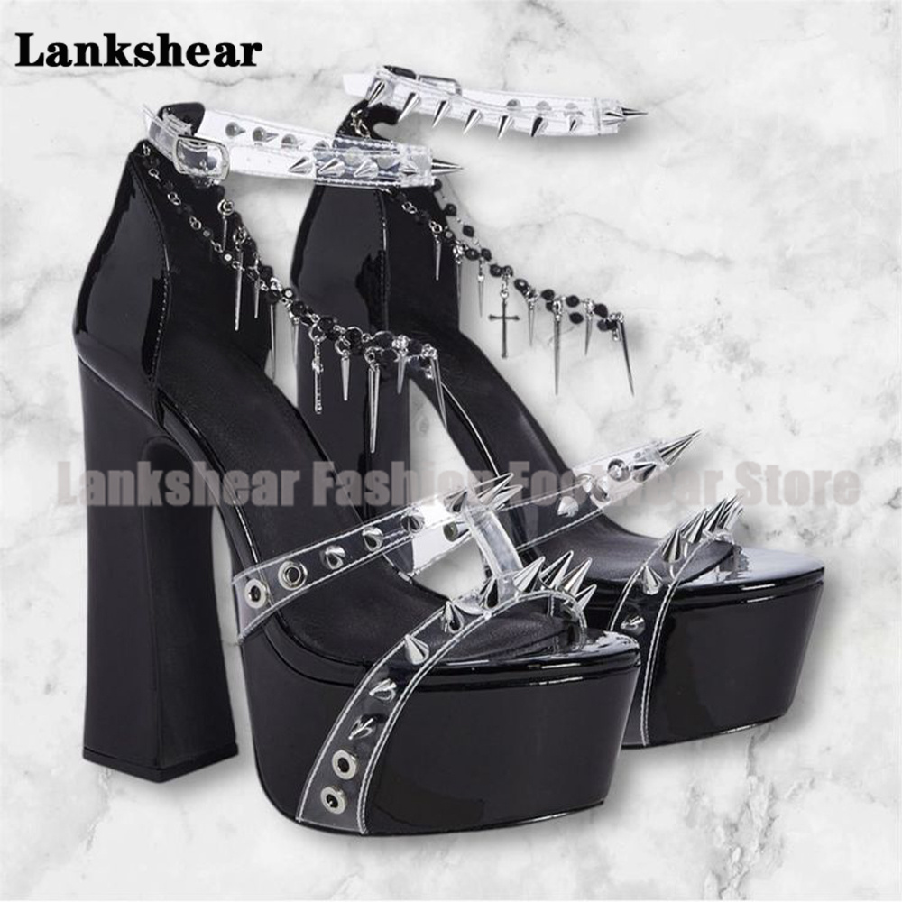 แพลตฟอร์ม Studded Clear Pvc รอ - Clear Strap Heel บทวิจารณ์และราคา