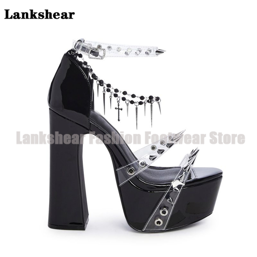 แพลตฟอร์ม Studded Clear Pvc รอ - Clear Strap Heel บทวิจารณ์และราคา