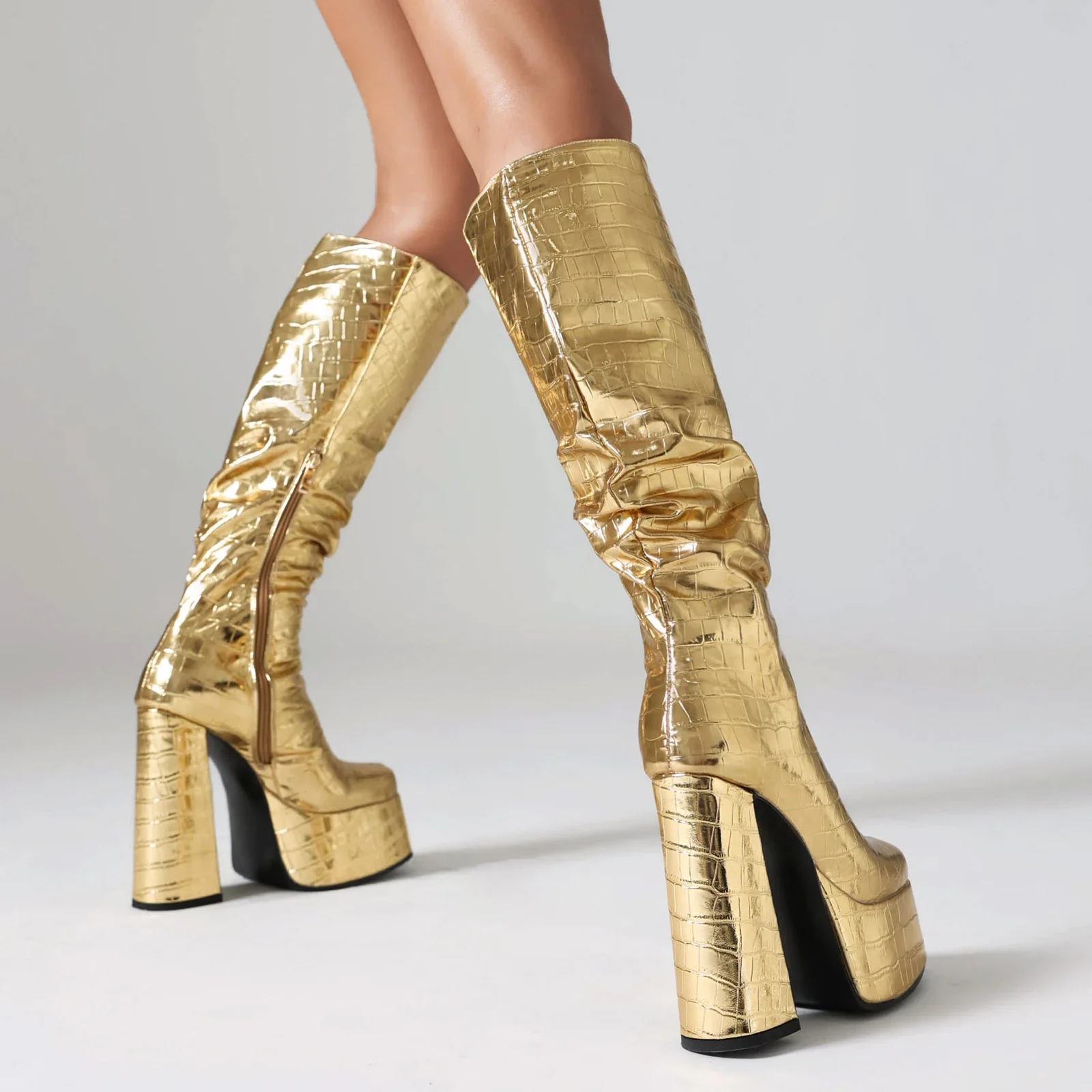 เงินเงาผู้หญิงจีบแพลตฟอร์มเข่า - Zip Up Boots Short บทวิจารณ์และราคา