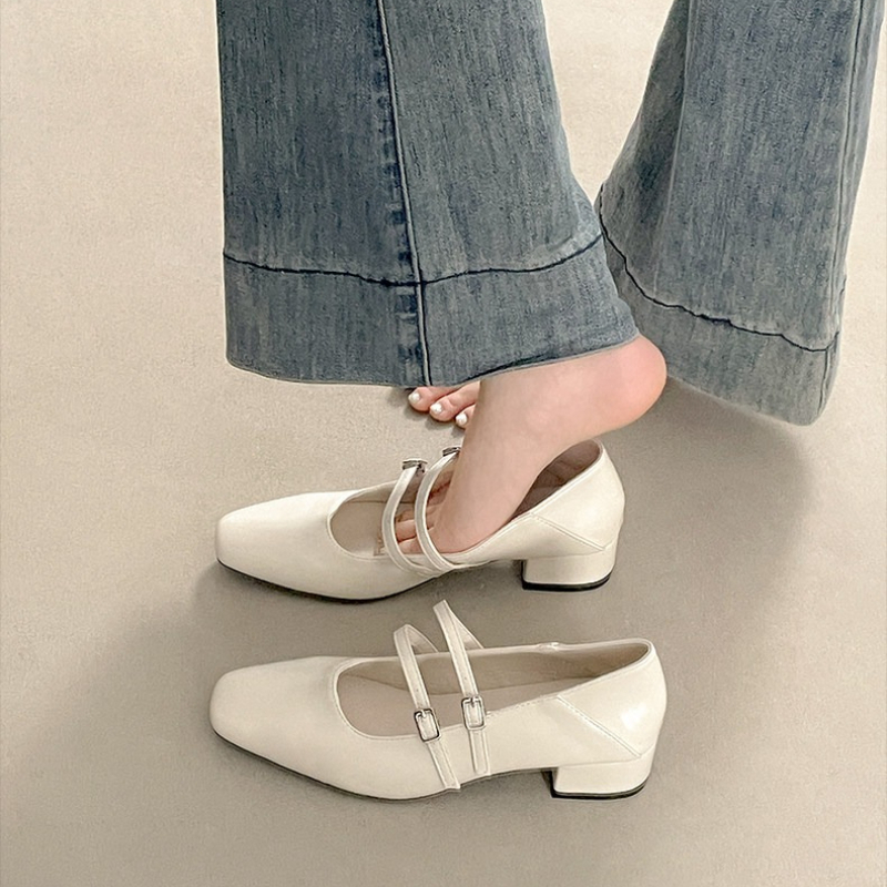 รองเท้าส้นเตี้ยทรงเหลี่ยมสำหรั - Women Shoes Heels บทวิจารณ์และราคา
