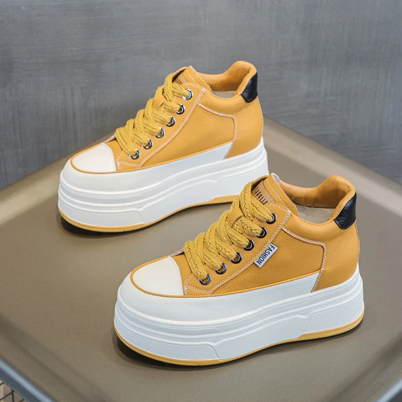 9 ซม.วัวหนังนิ่มของแท้หนังผู้ห - Wedge Heeled Sneaker บทวิจารณ์และราคา