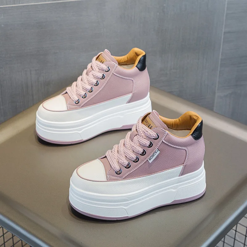 9 ซม.วัวหนังนิ่มของแท้หนังผู้ห - Wedge Heeled Sneaker บทวิจารณ์และราคา
